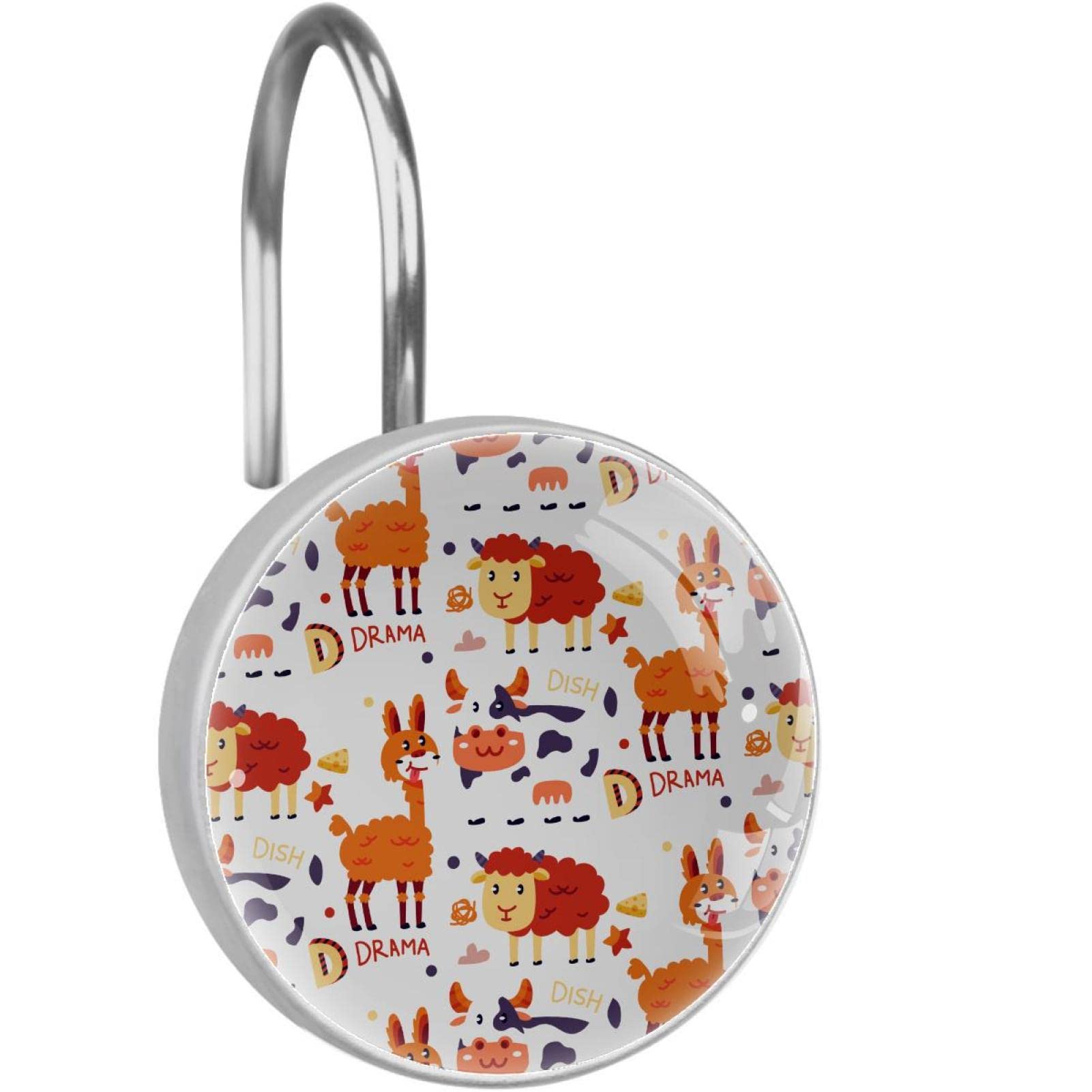 Crochets pour rideau de douche en acier inoxydable durable avec suspensions animaux colorés