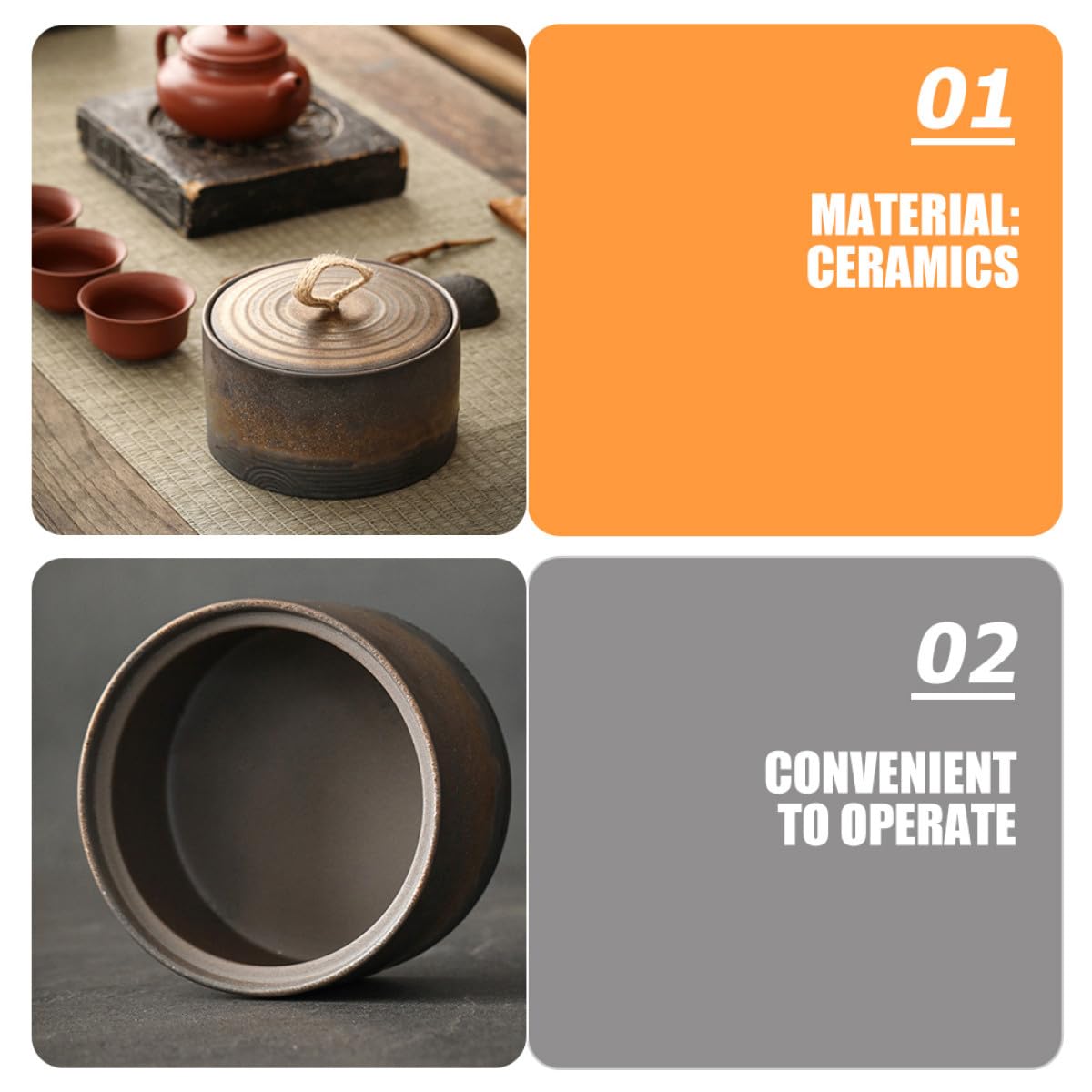 Homoyoyo Bote de Té de Cerámica de 500ml Tapa Sellada para Almacenamiento y Protección, Recipiente Hermético Adecuado para Hogar y Té Aromático