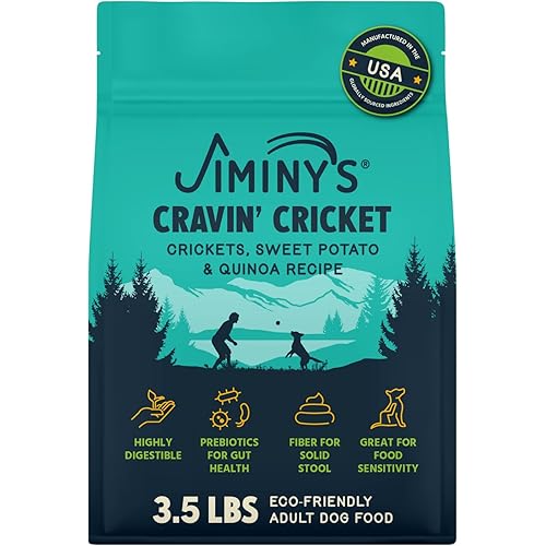 Jiminy's Cravin’ Cricket Dry Dog Food, Sensitive Stomach, Improved Gut Health, Probiotic & Prebiotic, Hypoallergenic, Lower Carbon Footprint, Made in USA, 3.5lb Bag (Pack of 1)