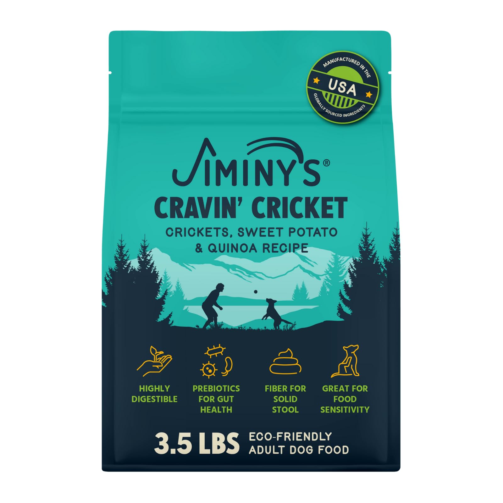 Jiminy's Cravin’ Cricket Dry Dog Food, Sensitive Stomach, Improved Gut Health, Probiotic & Prebiotic, Hypoallergenic, Lower Carbon Footprint, Made in