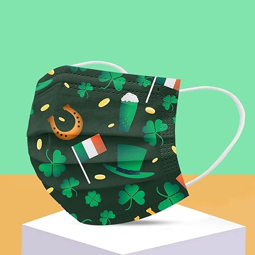 Miniatura 5 de 50 mascarillas desechables para el día de San Patricio para adultos diseño de trébol verde para fiestas de vacaciones de mujer