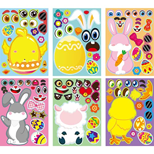 Aitsite 36pcs Easter Animal Stickers with Bunny, Chicken, Lamb Easter Egg Stickers, Kids DIY Easter Art and Craft Stickers for DIY Decorative Painting Stickers (36pcs Cute Rabbit)