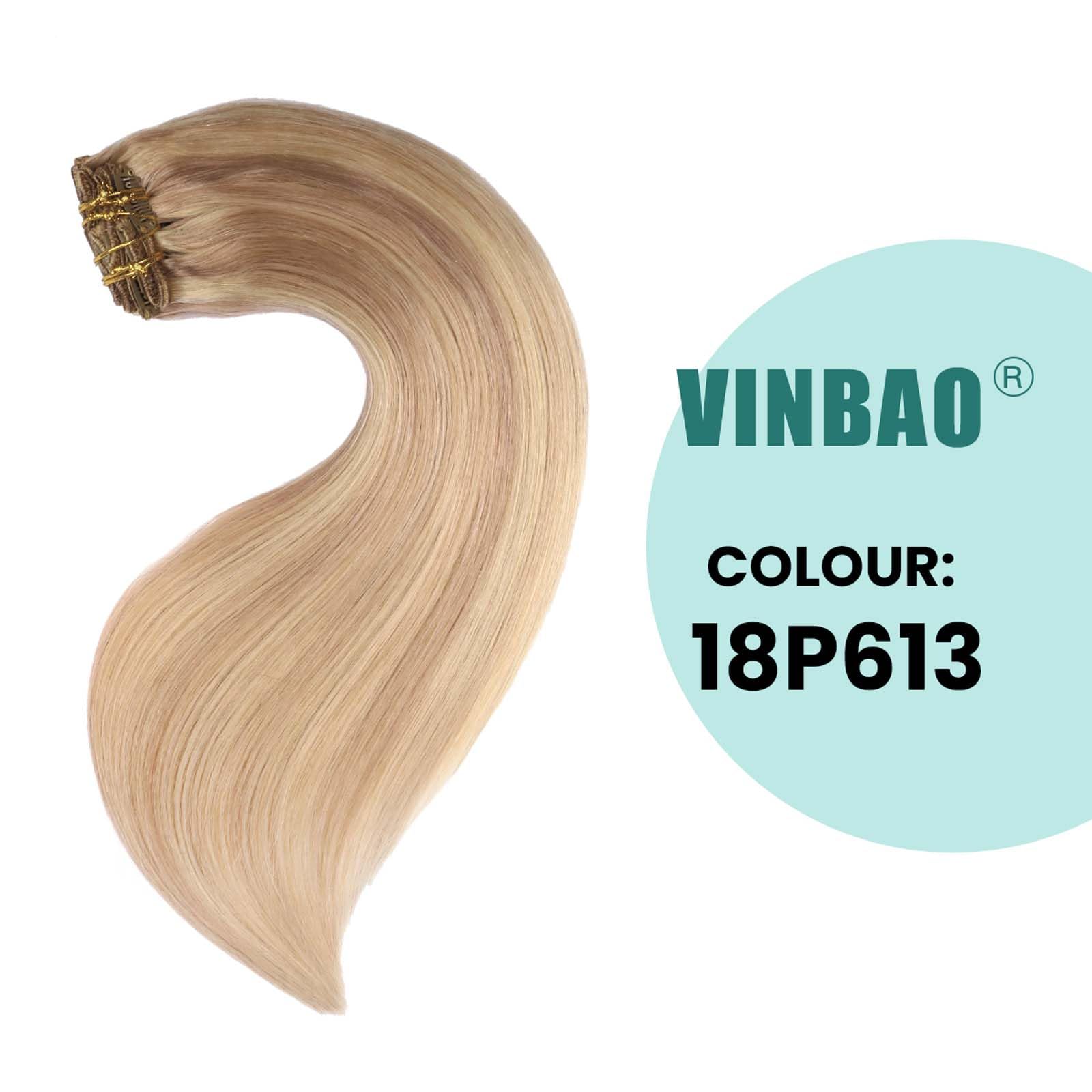 VINBAO Extension Capelli Veri Clip, Biondo Sporco Illuminato Biondo Candido Extension Clip Capelli Veri, 55cm Umani Clip Capelli Estensione Con Clip Capelli Veri 120g 6pcs (#C18P613, 22'')
