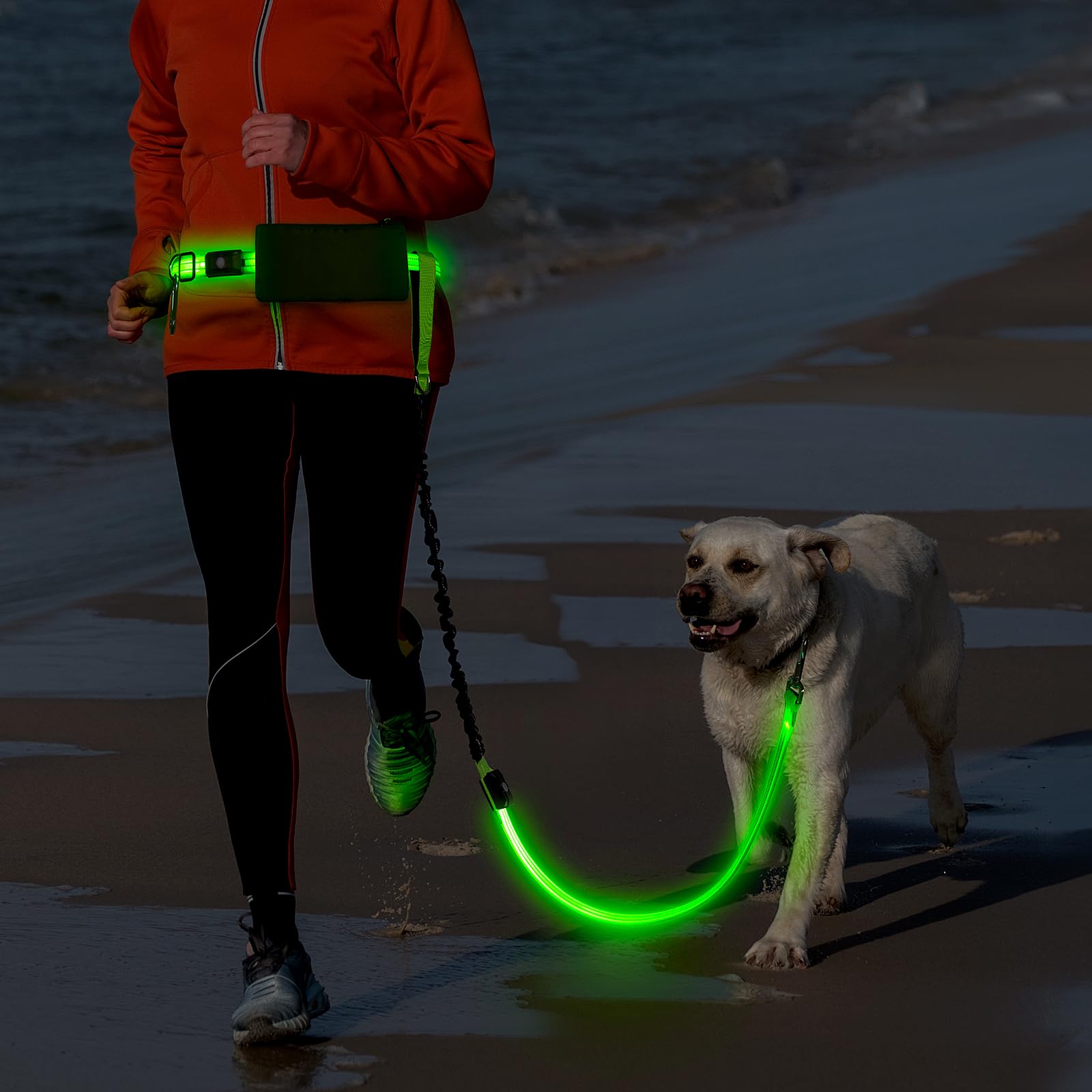 LED-Hundeleine, freihändige Hundeleine, Taillenleine für Spaziergänge, einziehbare Bungee-Hundeleine, handlose LED-Leine, reflektierende Laufleine für Joggen, Training, Wandern
