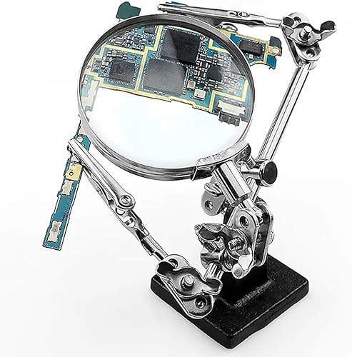 Soporte de soldador de tercera mano, abrazadera de ayuda, herramienta de clip de tornillo de banco, lupa con soporte de soldadura y base de hierro