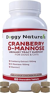 Cranberry D-Mannose for Dogs and Cats Urinary Tract Infection Support Prevents and Eliminates UTI, Bladder Infection Kidney Support, Antioxidant (Single Strength Tablet, 60 Count)