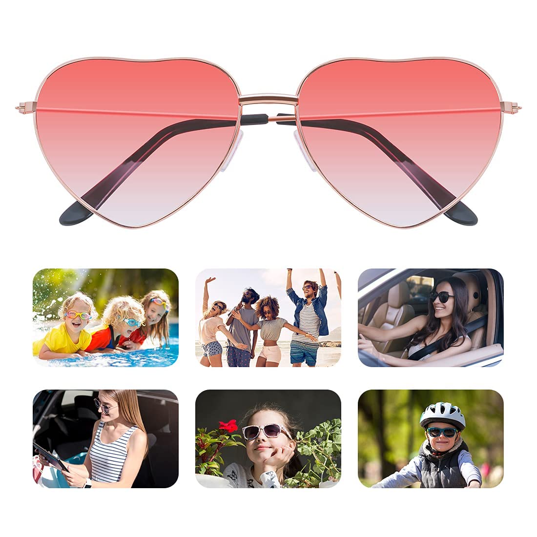 CXNXFD Lot De 2 Lunettes De Soleil En Forme De Cœur Style Rétro | Monture Or Rose, Verres Dégradés | Pour Festival, Carnaval, Déguisement