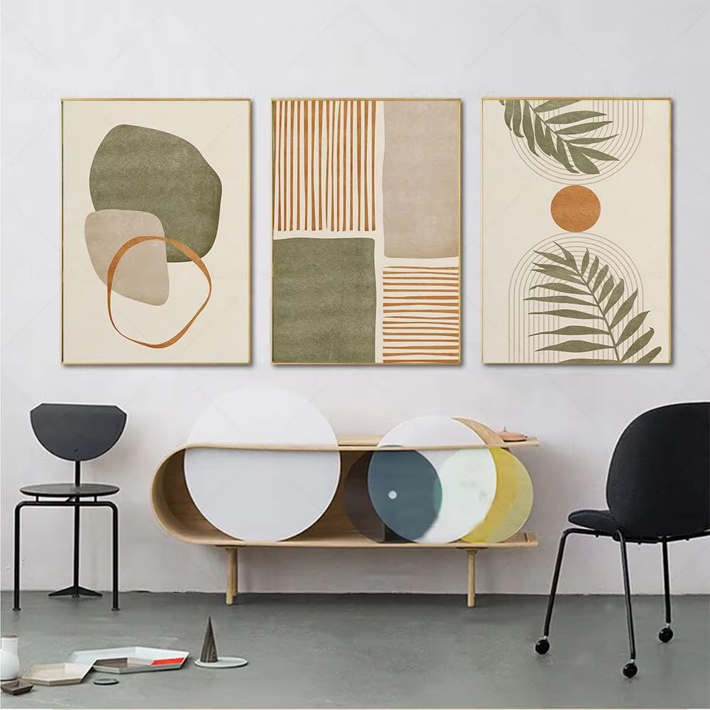 AEFOUU Green Plant Tropical Leaves Canvas Poster Abstract Shapes Art Print Mid Century Painting Wall Picture for Living Room Decor(60x80cm/24x32in/Internal Frame)