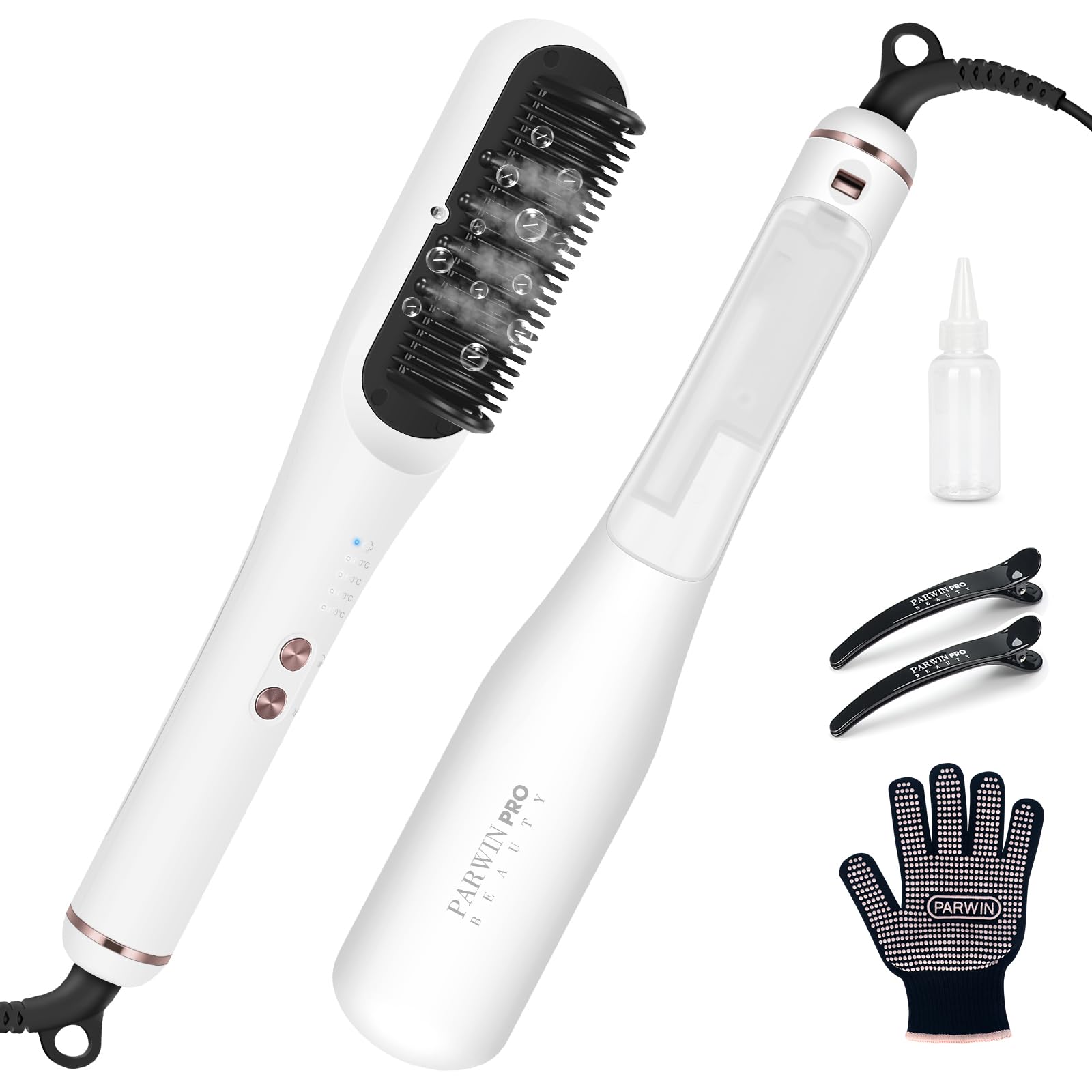Glättbürste, PARWIN PRO BEAUTY 3-in-1 Dampf Haarglätter Bürste, LED-Anzeigeleuchte