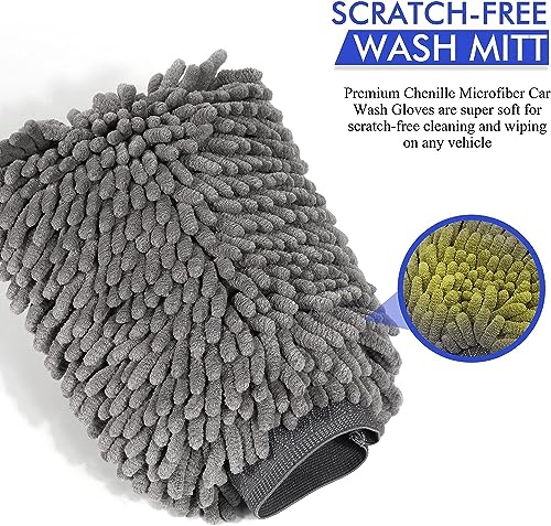 Image of Auto Hub Chenille Microfiber Wash Mitt, Car Cleaning Gloves with Thick Plush, Ultra Soft Strands, Scratch Free and Water Absorbent Microfiber Gloves for Car & Bike Washing Pack of 3