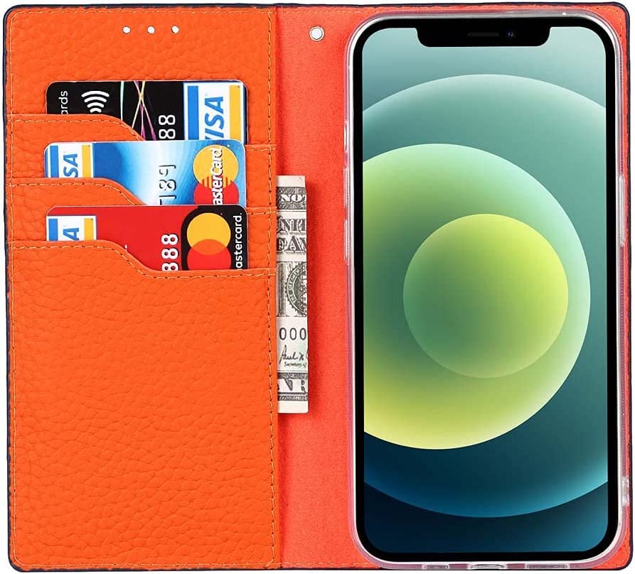 Étui portefeuille iPhone 13 Pro Max 6,7 pouces couverture rabat cuir bleu