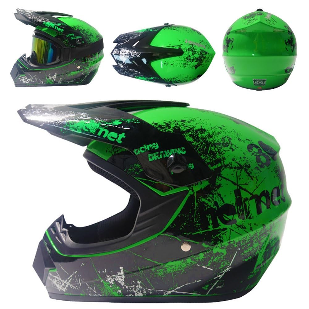 Caschi da Motocross Per Bambini, Fuoristrada, Strada E Fuoristrada, Per Bambini Dagli 8 Ai 14 Anni, Casco BMX MX ATV, con Occhiali, Guanti E Maschera, Omologati DOT