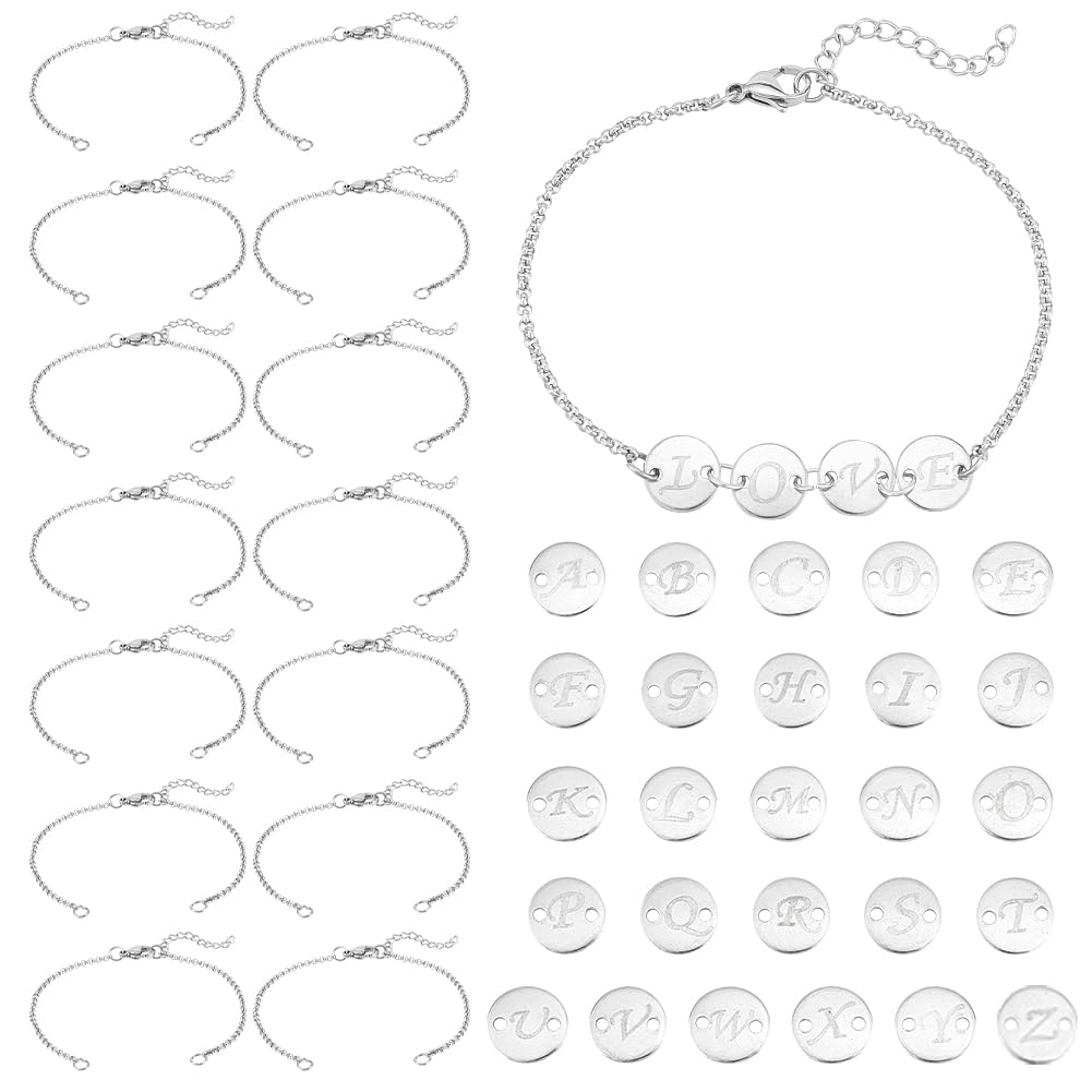 UNICRAFTALE Initial 304 Stainless Steel Chain Bracelet 16.5mm Long DIY Maker Kit Initial Bracelet Personalized Engraved Letter Bracelet Personalized Monogram Name Girl Bracelet for DIY Jewelry Making
