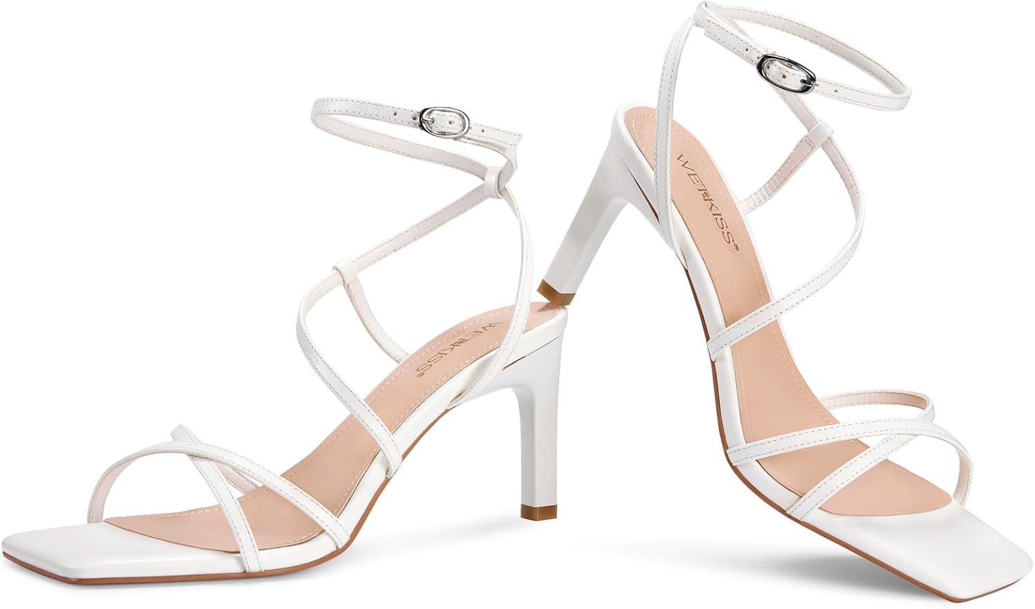 wetkiss Womens Sandals Square Open Toe Strappy Heels Ankle Strap High Heel Sandals Comfort Dress Party Shoes - Image 4