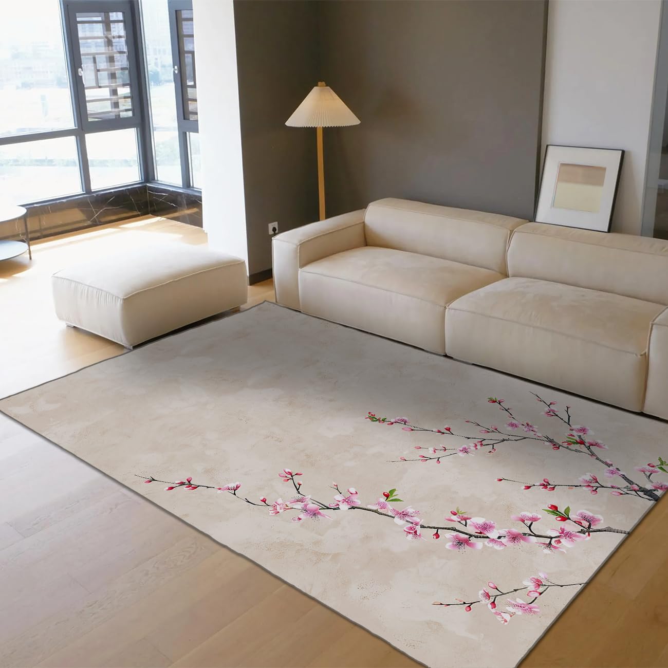 Tapis d'intérieur oriental japonais rose et beige salon 80x120