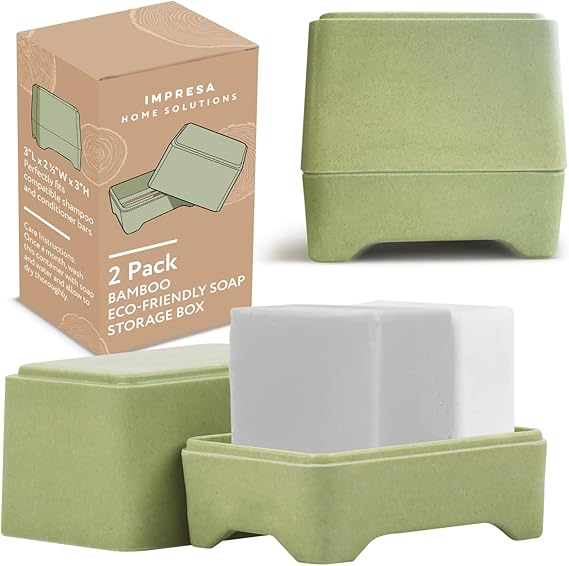 [2 Pack] Impresa Bamboo Soap Holder fits Ethique Shampoo & Conditioner