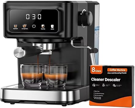 Crzoe Espresso Machine with Grinder, 15 Bar Automatic Espresso Maker with Milk Frother Steam Wand, Water Tank for Latte & Cappuccino