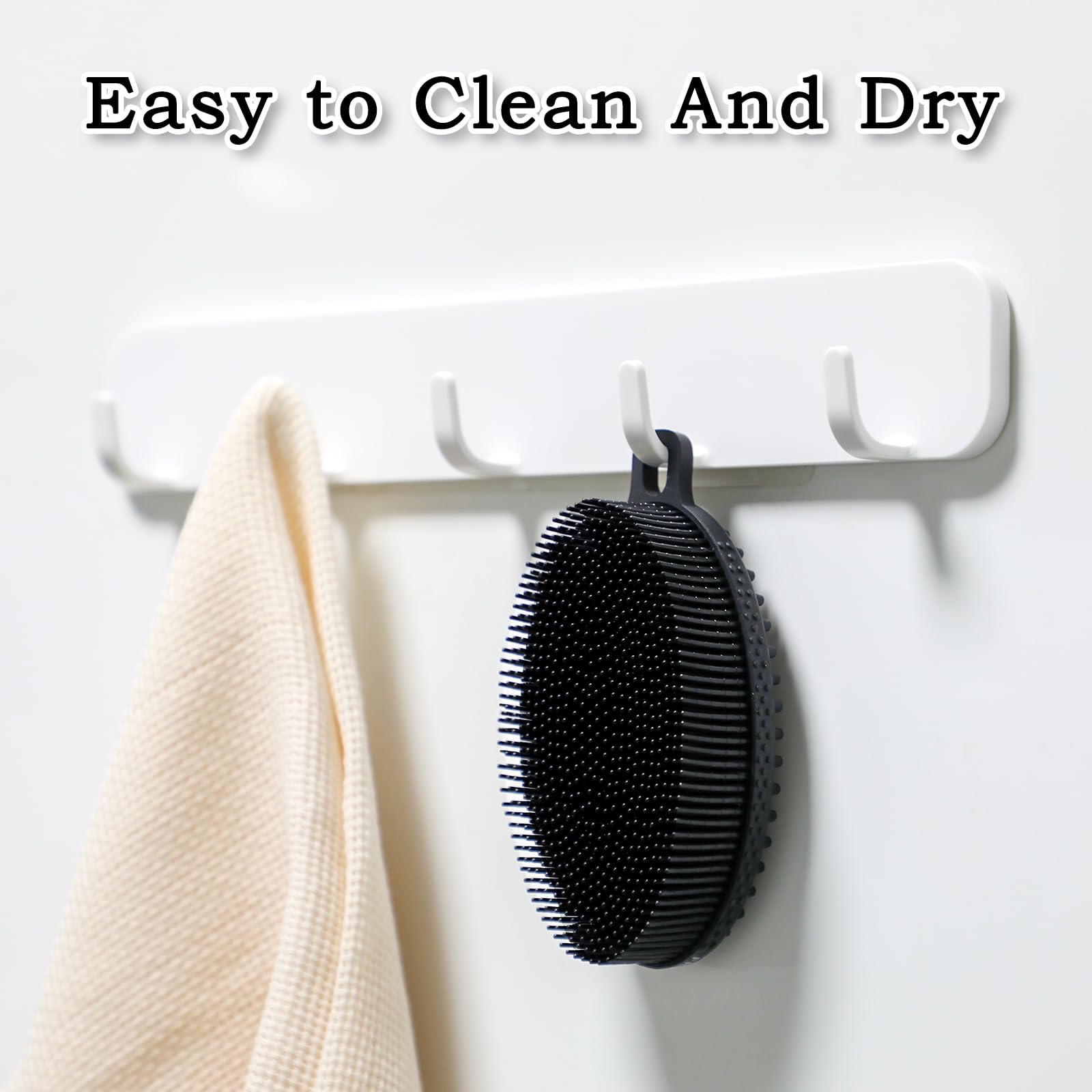 FREATECH Silicone Body Scrubber Gentle Exfoliating Bath Shower Body Cleansing Brush, More Hygienic Than Loofah, Easy to Clean and Durable, for Men Women Kids, Sensitive Skin, Black