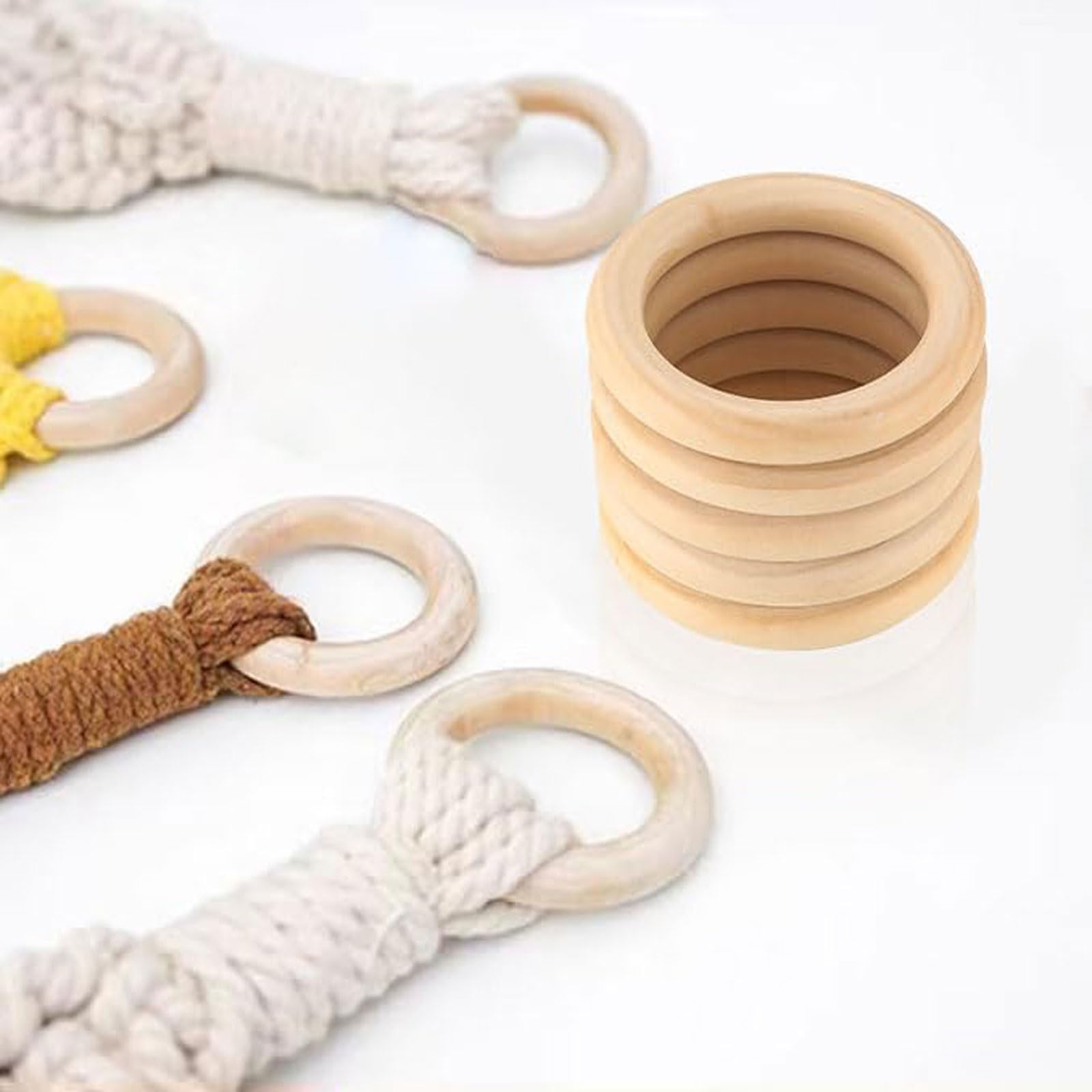 5 Stücke Unbehandelte Natürliche Holz Bastelringe - Glatte Holzrohlinge für Makramee Schmuck, DIY Anhänger Verbinder, Holz Kunsthandwerk Projekte und Kreative Holzwerkstatt Zubehör(Size:2.95in/75mm)