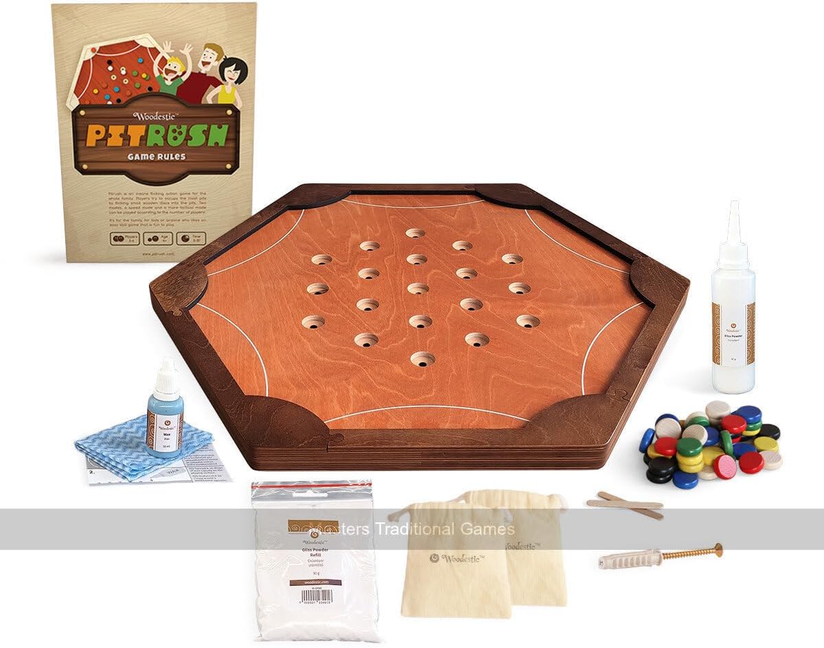 Pitrush - Disk Flicking Action Game (Beech / Walnut Board)