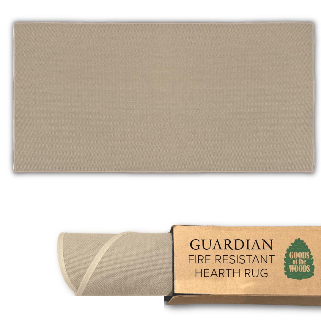 Goods of the Woods Tan 2x4 Rectangular Fiberglass Hearth Rug – Fireproof 1000 °F Protection, NFPA Class 1 Certified, 50% Thicker, Non‑Slip Vinyl