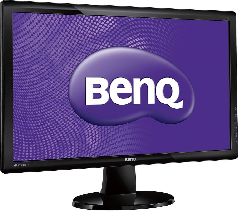 Front view of the BenQ GL2450 monitor displaying a purple BenQ logo on screen.