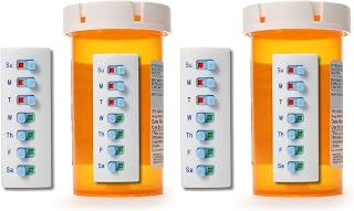 TAKE-N-SLIDE Peel and Stick Reusable for 12 + Refills, Pill/Medication/Vitamin/Pet Med Tracker & Reminder, Attach to Your Bottle, Organizer-Free, Curved‑Back (White, 4-Pack)