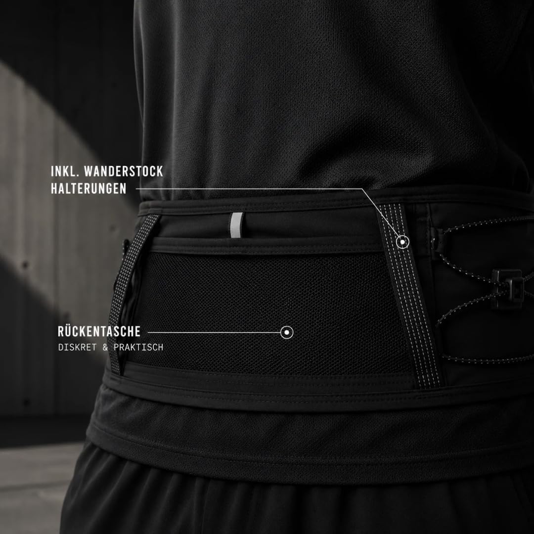 AeroRun® Laufgürtel mit Trinkflasche | Lauftasche Jogging für Damen & Herren | Handytasche Joggen auch für große Handys | 360° Anti-Bounce Running Belt inkl. Startnummernband | M-XL >85 cm Bauchumfang