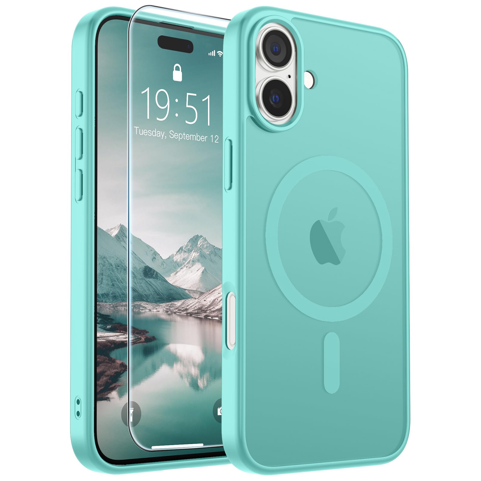 SUPFINE Magnetic for iPhone 16 Case Blue Green | With Screen Protector, Translucent Matte, Compatible with MagSafe, Military Grade Drop Proof, Rugged Shockproof Protective