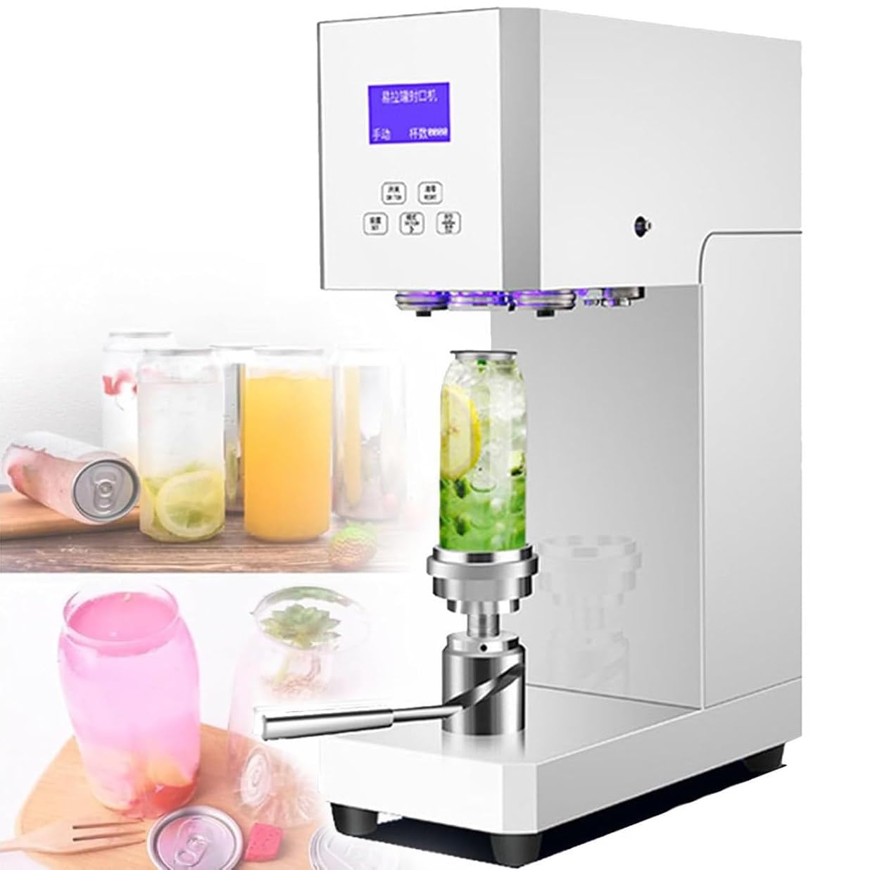 Sellador eléctrico de latas, máquina automática de sellado de latas con panel inteligente, calibre 52-58 mm, altura ajustable para cafeterías y bares