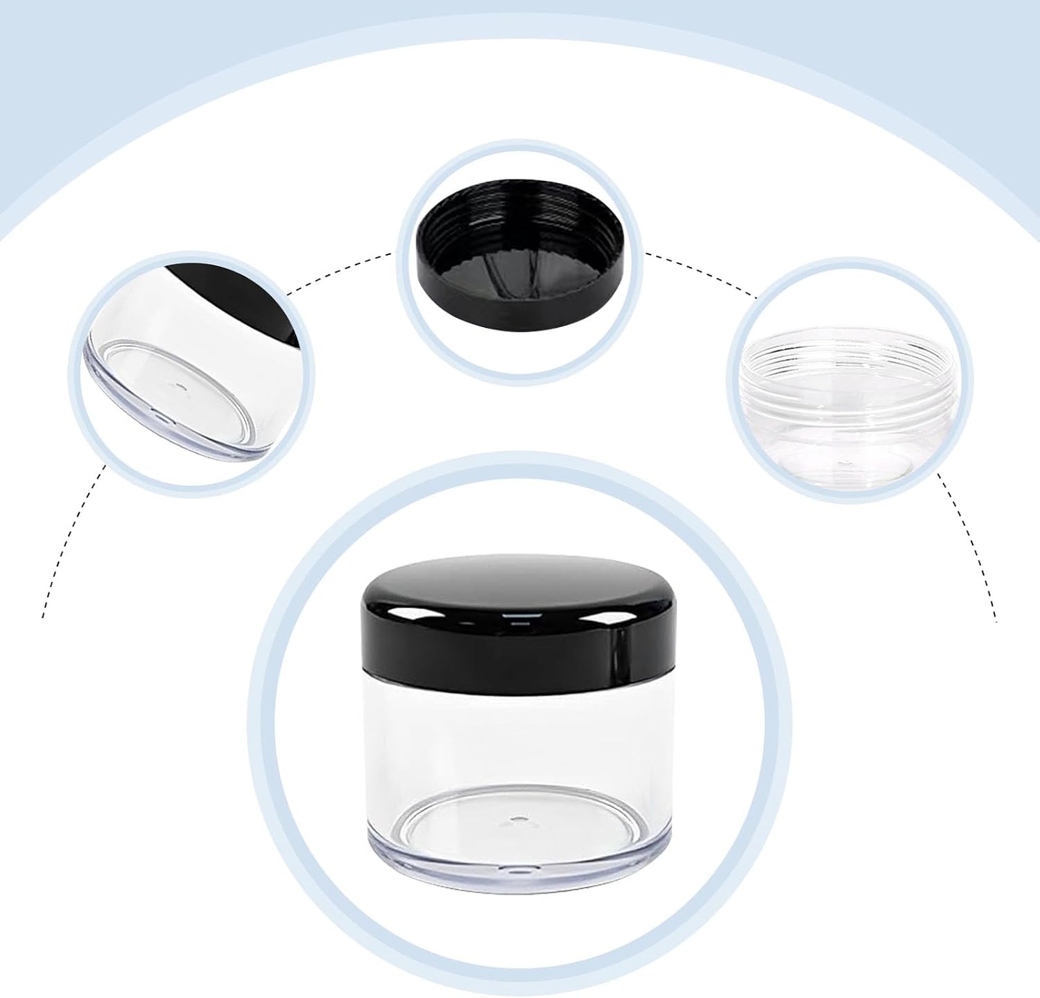 12 Pcs 15ml/0.5oz Small Travel Containers Clear Plastic Cosmetic Jar Refillable Roun for Beauty Lotion Cream Products Sample Bottles Black Plastic With Screw on Lid Container image 3