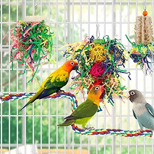 BBjinronjy Bird Toys Parakeet Toy Chewing Shredding Foraging Toys Hanging Toy Bird Shredded Paper Bird Cage Accessories Bird Rope Perch for Conure Cockatiel Budgies Lovebird Parrot