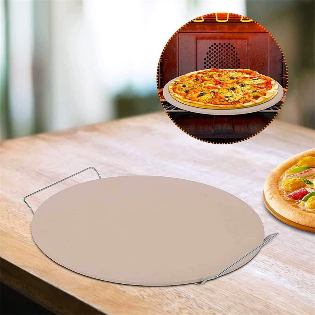 Pizza Stone High Temperature Pizza Tray with Wire Rack with Handle Pizza Baking Stone for Making Pizza Cookies 33cm