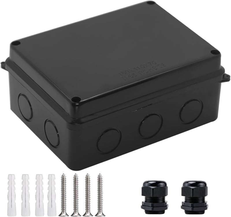 Caja eléctrica, caja impermeable para exteriores, caja de conexiones IP65 con orificios reservados, caja de proyecto de plástico ABS, caja para cable de alimentación, color negro Tamaño exterior: 5,9 x 4,3 x 2,8 pulgadas (150 x 110 x 70 mm)