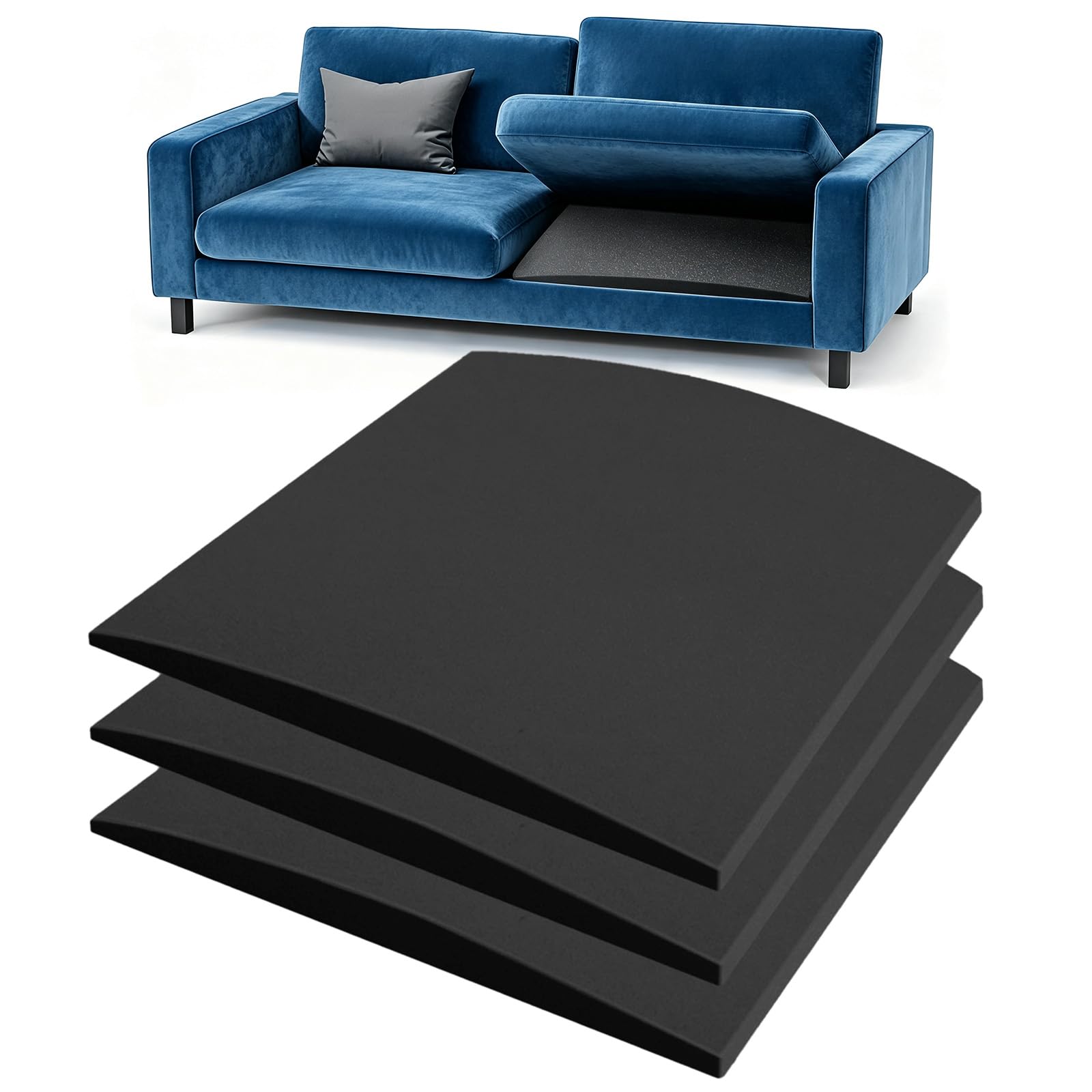 Scettar 3PC Sofa Cushion Support for Sagging Seat 55x55cm Cuttable Foam Pad