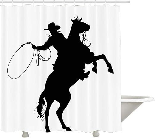 Amazon Szzwy カウボーイと馬のシルエット 帽子と影 テキサス 田舎のイラスト シャワーカーテン 3dプリント 防水コーティング ポリエステル生地 バスルーム 12フック付き 71インチ シャワーカーテン ホーム キッチン オンライン通販
