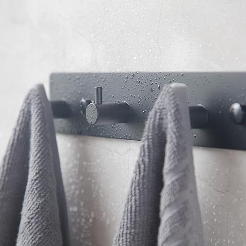 Vista 7 de Ganchos adhesivos negros para toallas para baño, montaje en pared, sin taladro, para ducha, resistente, gancho de pared, toallero autoadhesivo
