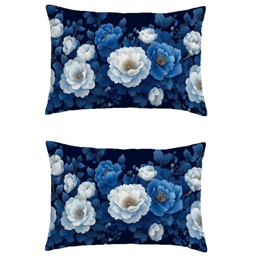 Housse de coussin en lin haut de gamme bleu canard 80x100cm décorative double face M-756