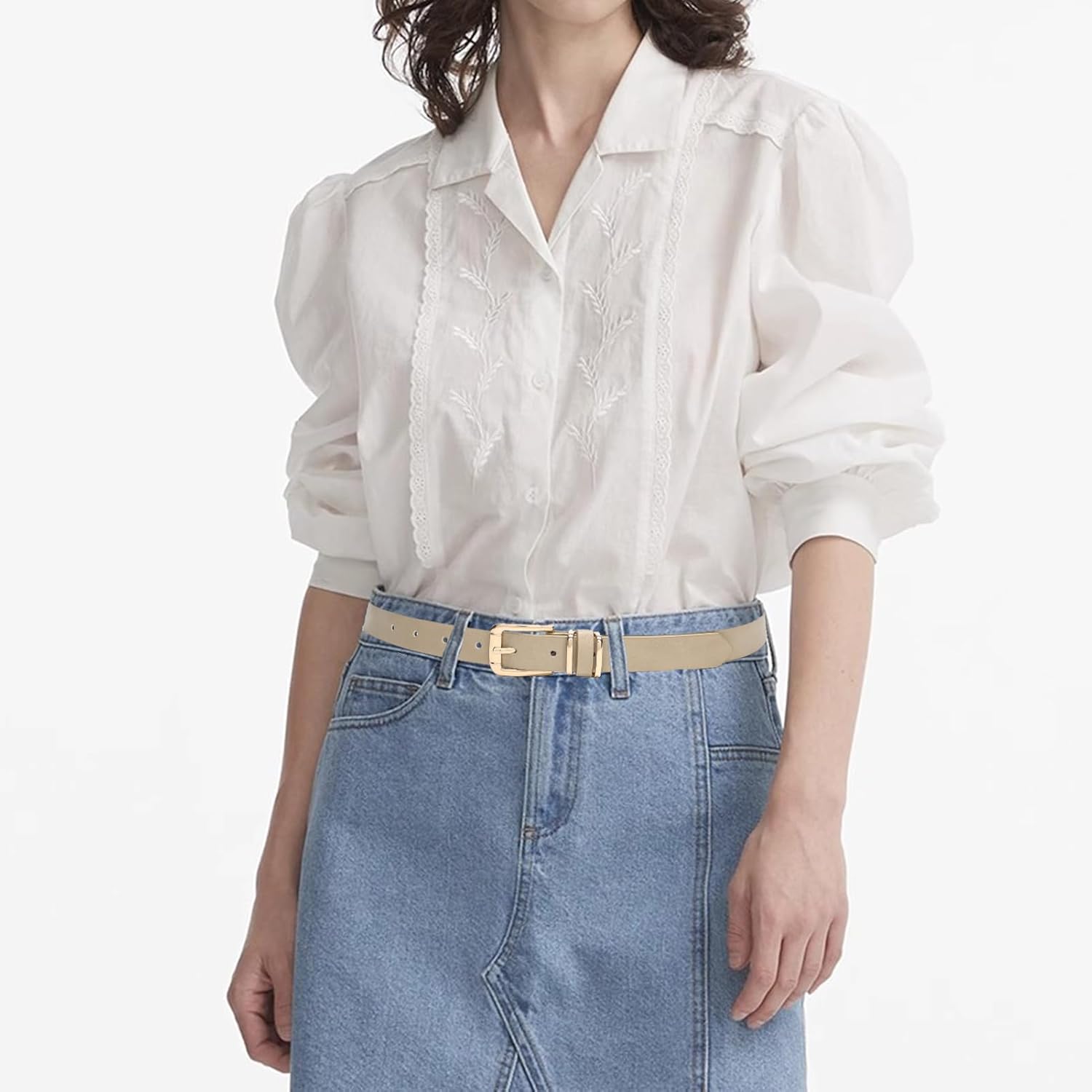 Women Waist Belts for Dresses Thin Black Skinny Leather Belts with Gold Pin Buckle - Image 3