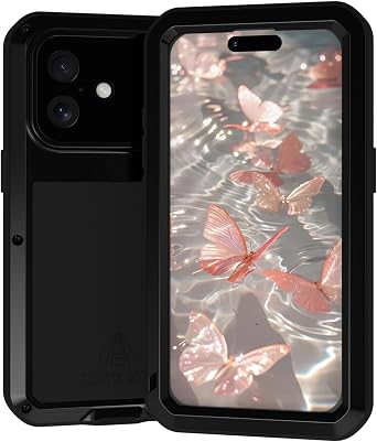 LOVE MEI Military Rugged Case for iPhone 17, Shockproof Metal Heavy Duty Full Body Cover with Tempered Glass Screen Protector Black