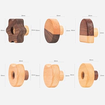 6 Pack Natural Wood Cabinet Knobs, 1.96 Diameter Round Shape Wooden Drawer Pulls for Cabinets Doors, Dresser and Drawers Knob, Kitchen Cabinet Door Handle