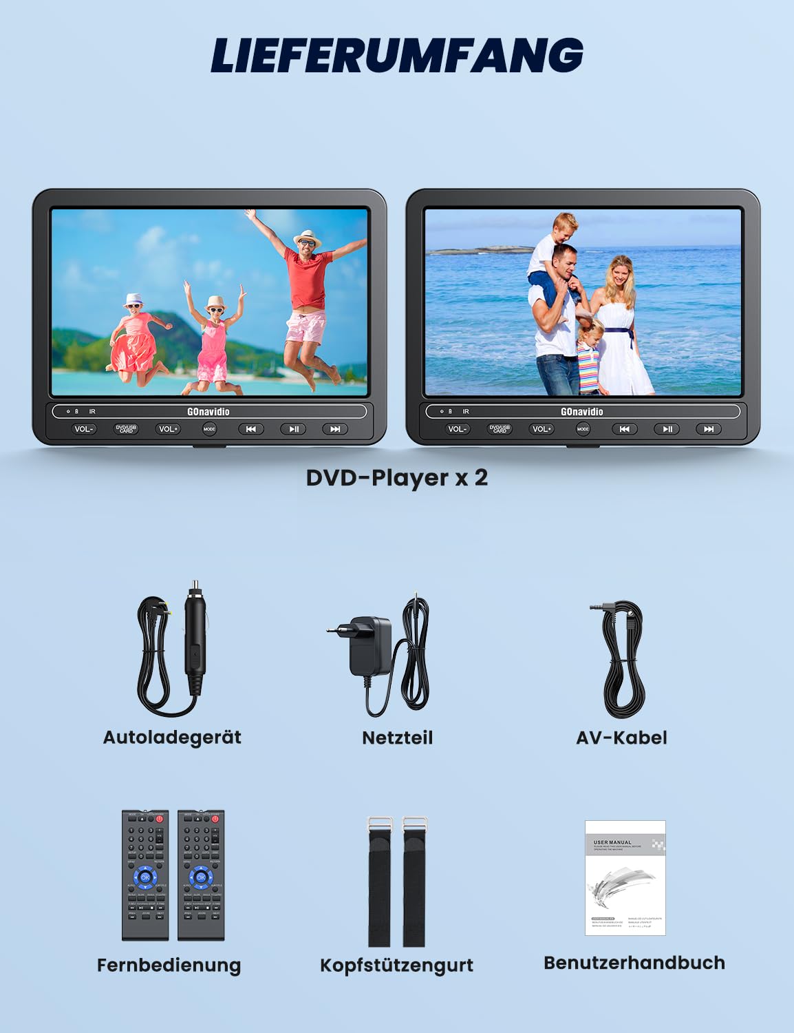 10,1" DVD Player Auto 2 Bildschirme 5-Stunden-Akkulaufzeit mit HDMI-Eingang, USB/TF-Karte, Speicherkapazität, Wiedergabe gleicher/verschiedener Filme, Auto-DVD-Player für Kinder 2 Player