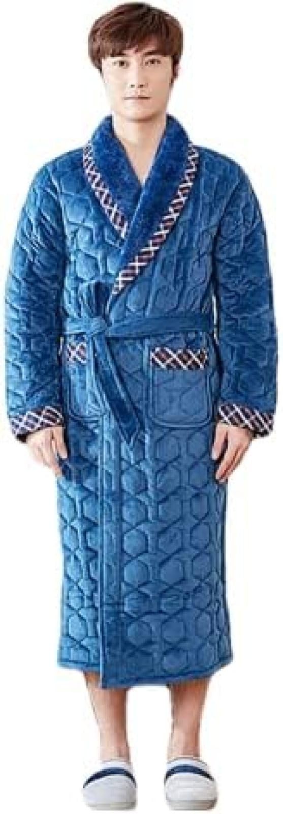 Winter Bademantel Korallen Fleece Männer Bad Robe Männer Bademantel Männer Flanell Stepp Pyjama Dicke Lange Robe Dusche Homewear,A,L