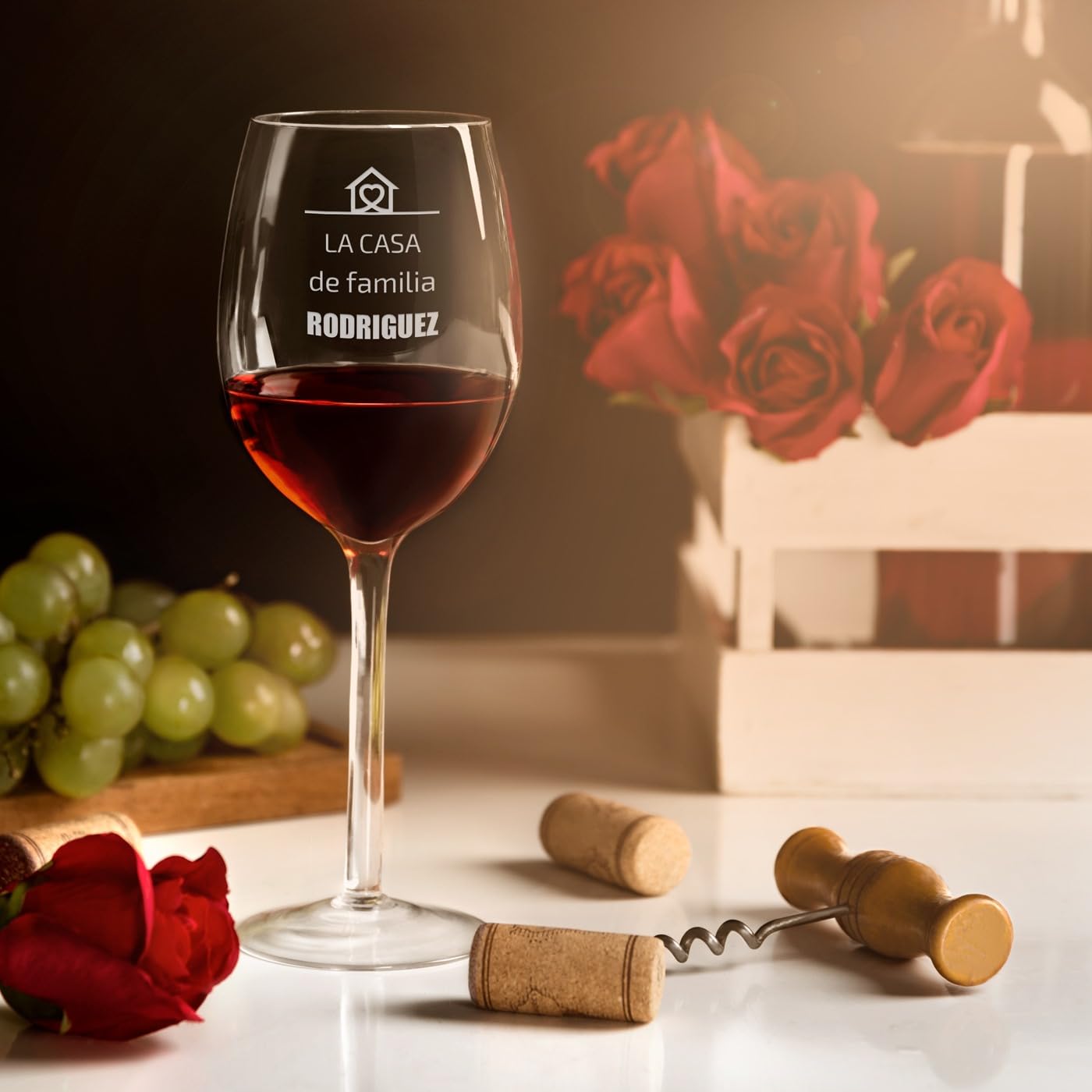Maverton Set de 6 Copas de Vino Personalizadas 350ml - Vidrio Transparente con Grabado - Regalos de Parejas Aniversario Boda Regalos Originales para Hombre y Mujer - Casa