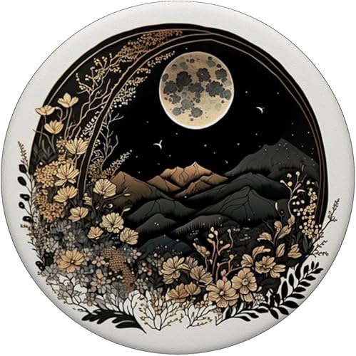Miniatura 3 de PopSockets con diseño de luna y montaña, diseño retro y estético de flores, PopGrip intercambiable