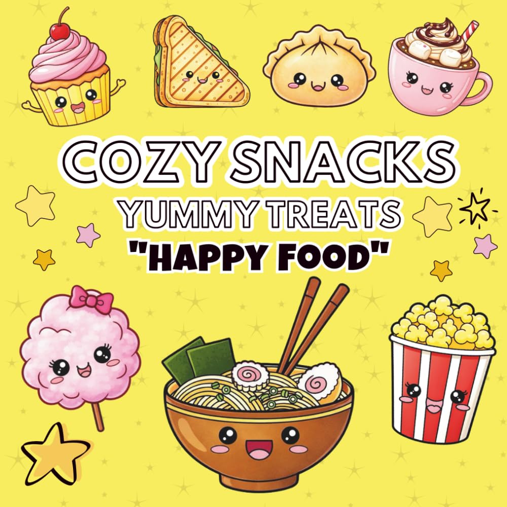 Cozy Snacks & Yummy Treats: Bold and Easy Coloring Book for Adults: Simple and Relaxing Kawaii Food Pages for Stress Relief | Large Print Cute Pizza, ... Sweet Treats with Thick Lines for Beginners