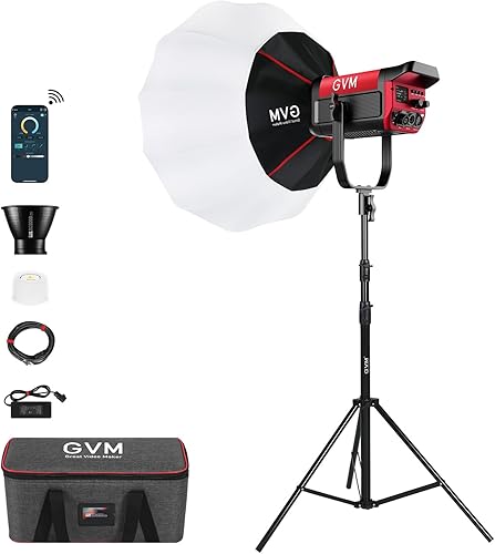 GVM - Estudio de luz de video LED con caja de luz, kit de iluminación de fotografía de 200 W con red de malla Bluetoothcontrol DMX, 45400lux3.3 ft