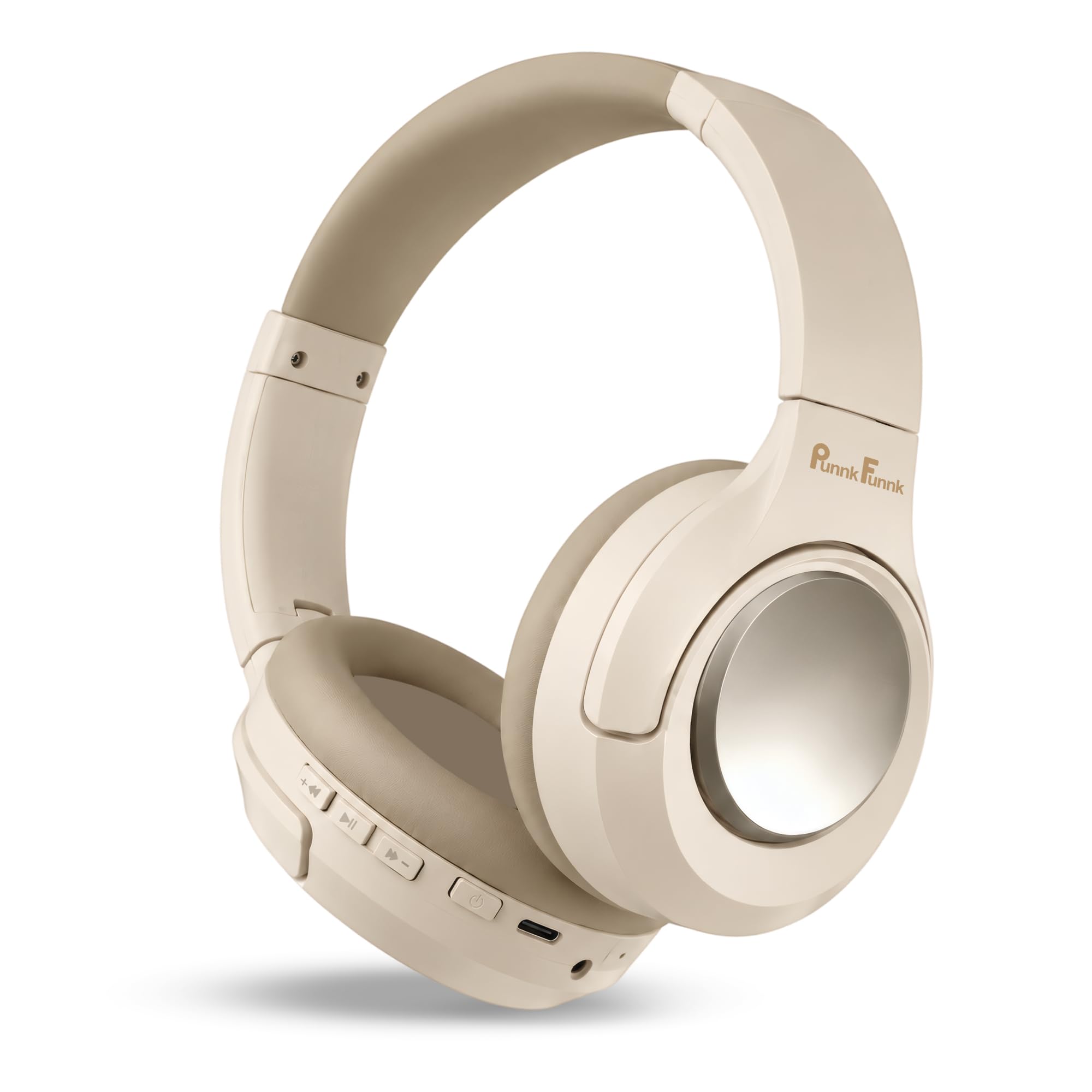 PunnkFunnk BeatXtra Pro Wireless Bluetooth Headphones V5.3, Over-Ear Stereo Headset with 40mm Drivers, Noise Cancelling, Soft Cushioned Ear Cups, 10m Wireless Range, Teen & Adults (Beige)-image-14