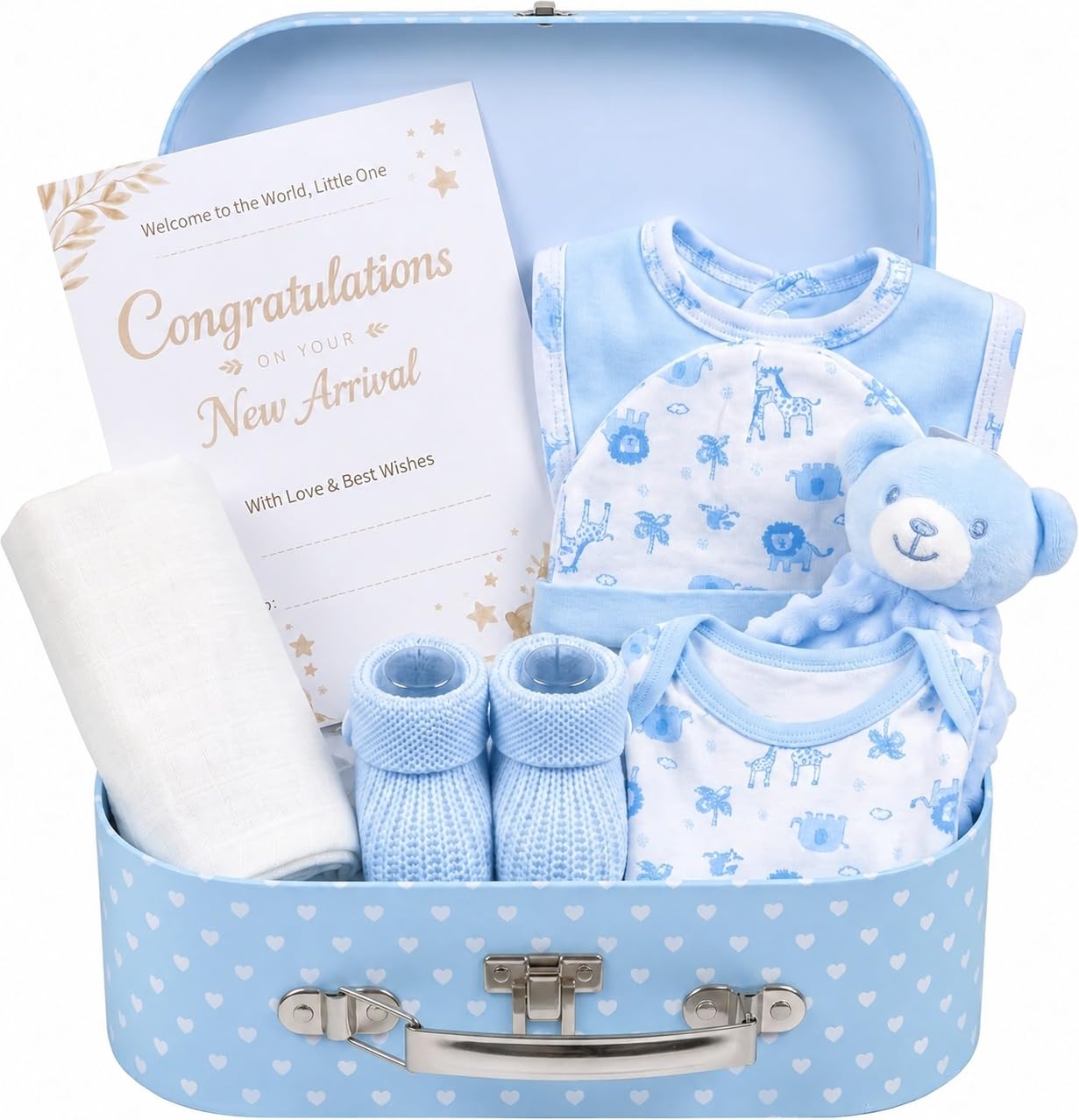 Baby Box Shop - Baby Boy Gift Set - Newborn Baby Shower Hamper, Baby Gift Box with Clothes, Toys and Keepsakes, Ideal for Newborns and New Parents