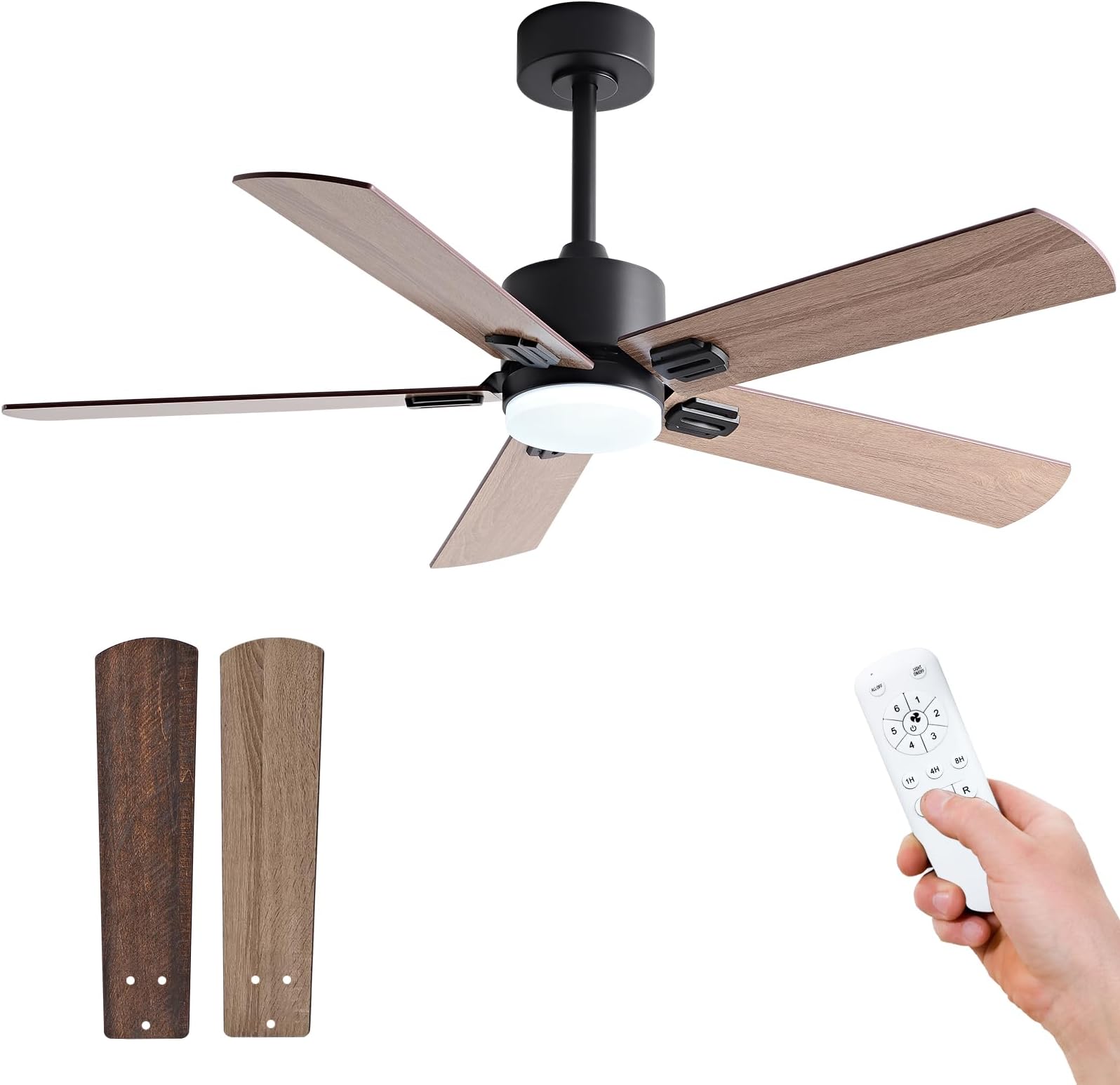 42" Ceiling Fans with Lights Remote Control,Black Modern Ceiling Fan with Light,5 Blades,3 Color LED Light,6 Speed DC Motor, Indoor for Bedroom,Living Room,Office,Farmhouse,Outdoor for Patios